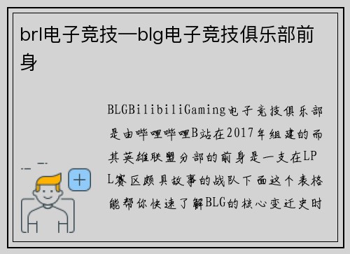 brl电子竞技—blg电子竞技俱乐部前身